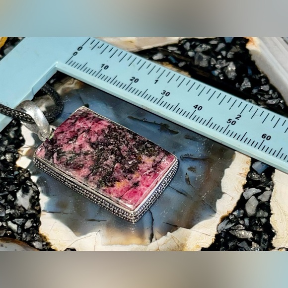 Rectangular Rhodonite Pendant 1 7/8” - Picture 15 of 16